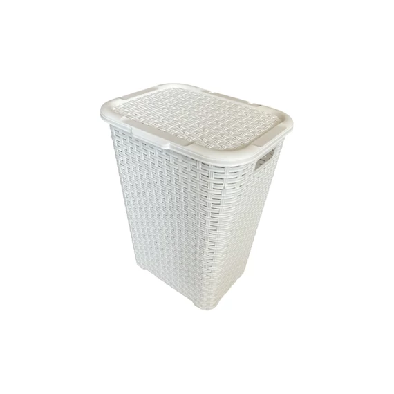 Rattan Hatású Szennyestartó Fehér 60L DÜ14